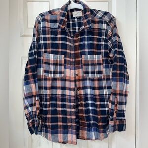 Universal Thread Plaid Button Down Shirt - Navy and Peach